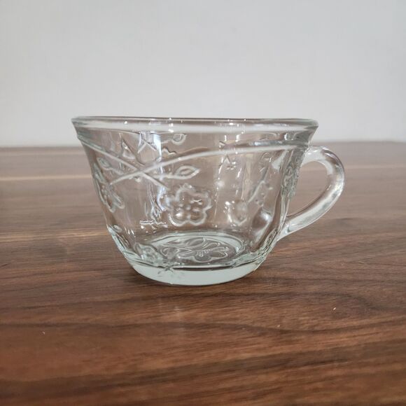 Savannah Vintage Anchor Hocking Flower Clear Glass Punch Tea Cups Mugs Set Of 6 - Picture 2 of 7